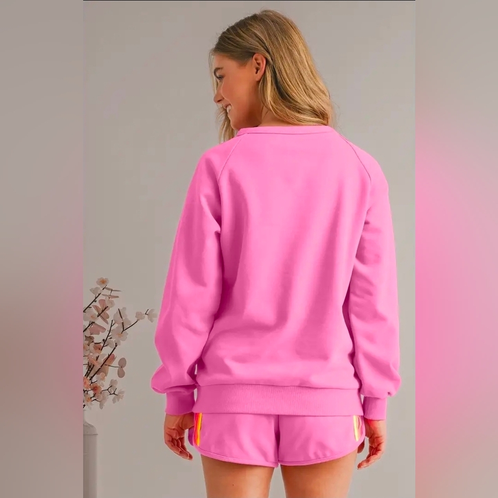 The Cozy Crew Set| Crew Sweater Neck+Short Set Pink Med,Large NWT$120 - Picture 5 of 13
